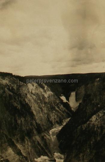 Peter Provenzano Photo Album Image_copy_163.jpg - Lower Falls of the Yellowstone River.  Yellowstone National Park, 1942.
Peter and Fay Provenzano vacationed at Yellowstone National Park while driving across the United States from Chicago, Illinois to Scramento, California.